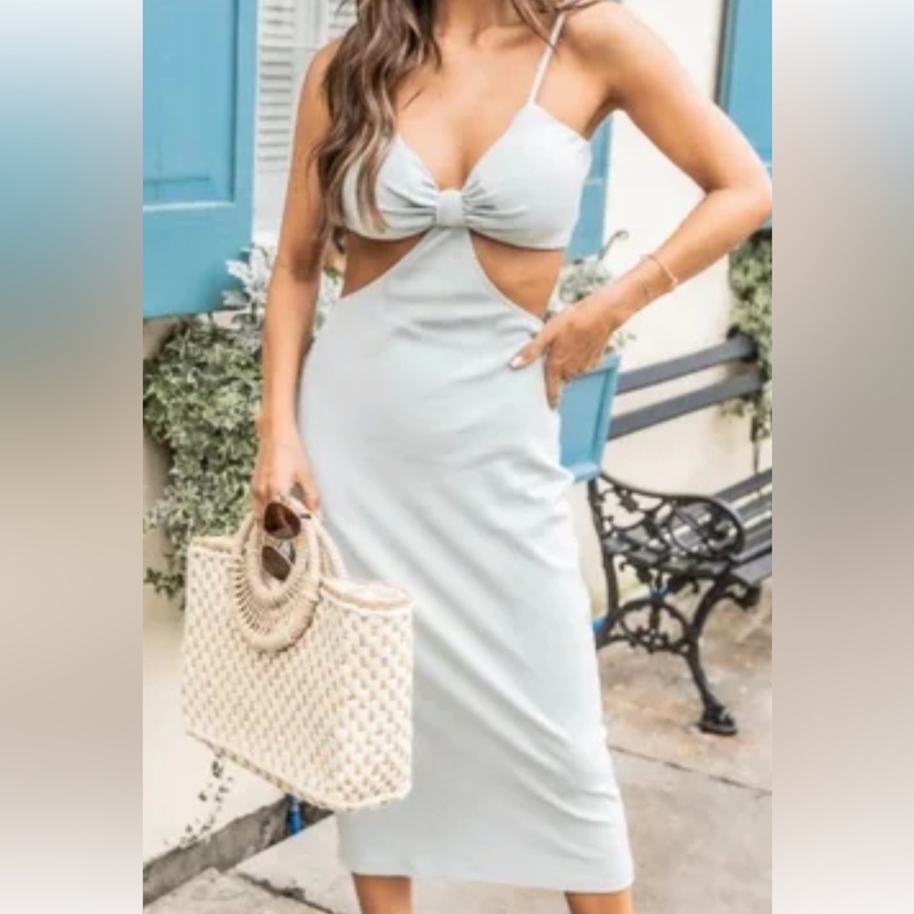 Textured Cut Out Midi Bodycon Dress Large